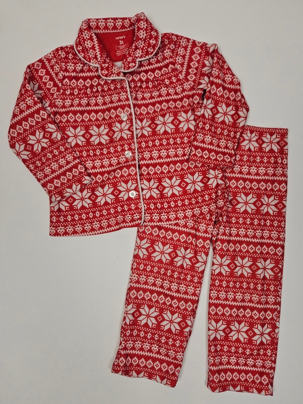 5/$25 Carter's 3T Fleece Christmas Red White Snowflake Holiday Pajama Set